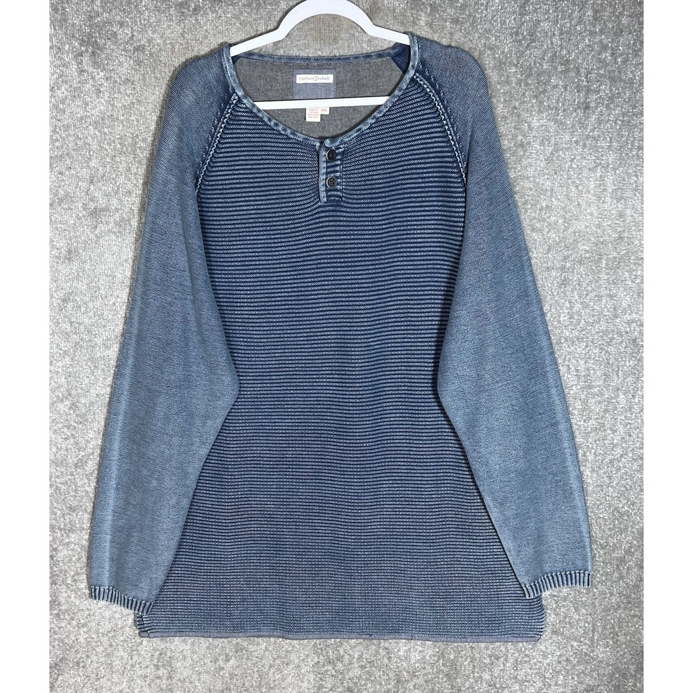 Carbon 2 Cobalt Waterman Henley Shirt Mens Sz XXL Blue Ribbed Knit Heavyweight